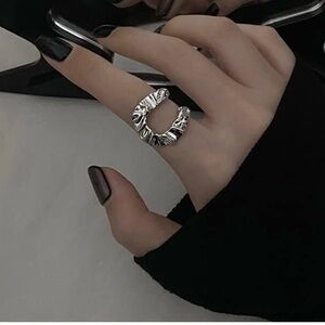 Silver Plated Irregular U-Shaped Band Ring Statement Adjustable Cuff Geometric
